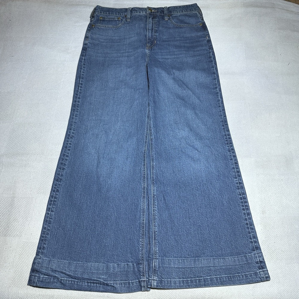 J Crew Denim Wide Leg Trouser Jeans‎ Womens 30 Baggy High Rise hMedium Wash